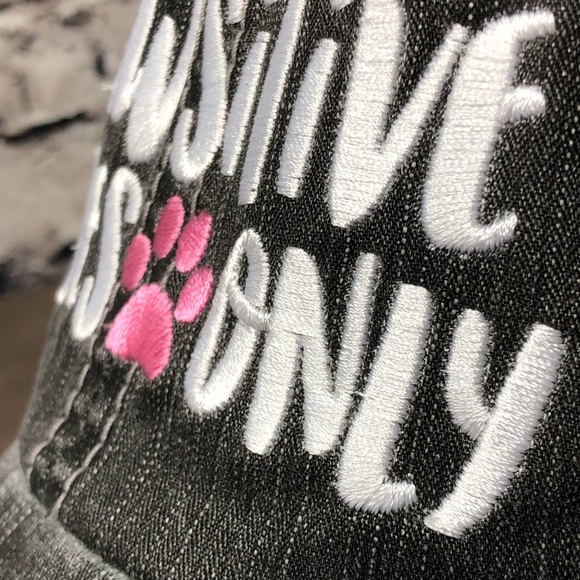 "Pawsitive Vibes Only" Embroidered/Distressed Cap - Picture 3 of 7
